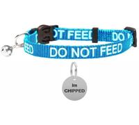 LARRYROO Cat Collar With DO NOT FEED Print - Soft Nylon & Safety Release Buckle - With Personalised Engraved Round Silver ID Tag with IM CHIPPED Print (Turquoise)