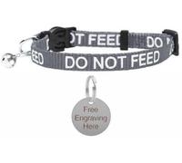 Larryroo Cat Collar With Do Not Feed Print - Soft Nylon & Safety Release Buckle - With Personalised Engraved Round Silver Id Tag