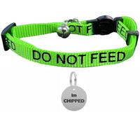 Larryroo Cat Collar With Do Not Feed Print - Soft Nylon & Safety Release Buckle - With Personalised Engraved Round Silver Id Tag