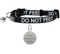 Larryroo Cat Collar With Do Not Feed Print - Soft Nylon & Safety Release Buckle - With Personalised Engraved Round Silver Id Tag