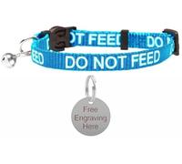 LARRYROO Cat Collar With DO NOT FEED Print - Soft Nylon & Safety Release Buckle - With Personalised Engraved Round Silver ID Tag (Turquoise)