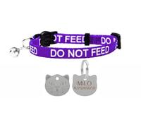 LARRYROO Cat Collar With DO NOT FEED Print - Soft Nylon & Safety Release Buckle - With Personalised Engraved Silver Cat Face ID Tag (Purple)