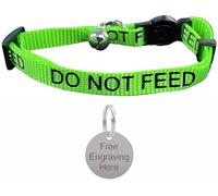 LARRYROO Cat Collar With DO NOT FEED Print - Soft Nylon & Safety Release Buckle - With Personalised Engraved Round Silver ID Tag (Green)