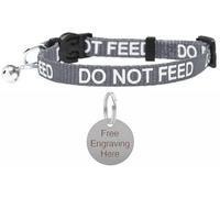 LARRYROO Cat Collar With DO NOT FEED Print - Soft Nylon & Safety Release Buckle - With Personalised Engraved Round Silver ID Tag (Silver)