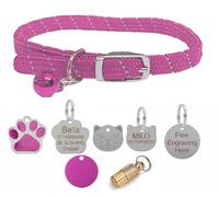 LarryRoo Cat/kitten Reflective Softweave Collar With Safety Elastic, Bell With Optional Personalised Tag (Pink, 22mm Anodised Tag)