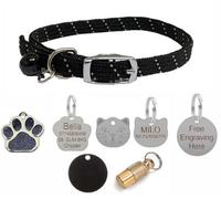 LarryRoo Cat/kitten Reflective Softweave Collar With Safety Elastic, Bell With Optional Personalised Tag (Black, No Tag)