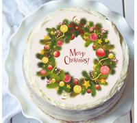 LarryRoo Christmas Cake Topper 8 Inch (20Cm) Merry Xmas Wreath Decoration - Edible Icing Or Wafer (Edible Wafer)