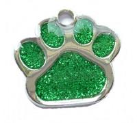 LarryRoo County Engraving 27mm Green Glitter Paw Dog Pet Id Tag Disc - Enter Your Own Custom Text
