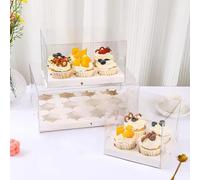LARRYROO Crystal Clear Transparent Cupcake Boxes - Holds 1, 4, 6 & 12 Cup Cakes with Inserts (20 x Single)
