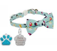 LarryRoo Cute Sushi Cat Collar In Mint With Bow Tie, Quick Release Safety Buckle, Bell & Optional Personalised Engraved Tag (With Paw