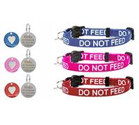 LARRYROO Do Not Feed Cat/Kitten Pet Collar with Safety Buckle, Bell & Personalised Engraved Heart Tag (Blue)