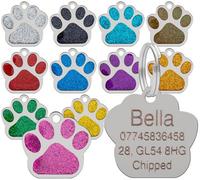 LarryRoo Dog Cat Pet Tag Id Collar Tags Personalised Engraved 27mm Glitter Paw Print (Turquoise)