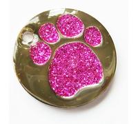 LarryRoo Engraved 25mm Pink Glitter Paw Print Pet Id Tag- In Stock And Supplied By Busy Bits