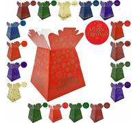 LarryRoo Festive Christmas Design Bouquet, Flower Box/vase - Transportation Xmas Display Boxes (Merry Xmas - Red/gold Snowflakes)