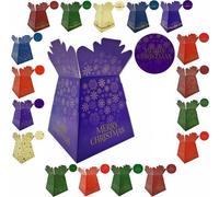 LarryRoo Festive Christmas Design Bouquet, Flower Box/vase - Transportation Xmas Display Boxes (Merry Xmas - Purple/gold Wih Snowflakes)