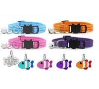 LarryRoo Kitten/cat Collar With Bell, Safety Release & Reflective Stripes With Personalised Engraved Fish Tag (Blue)