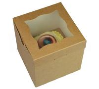 Larryroo Kraft Brown Windowed Cupcake Box 1 Cavity Cup Cake Boxes & Inserts (10)