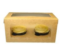 LARRYROO Kraft Brown Windowed Cupcake Box | 2 Cavity | Cup Cake Boxes & inserts (2)
