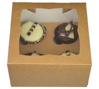 Larryroo Kraft Brown Windowed Cupcake Box 4 Cavity Cup Cake Boxes & Inserts (5)