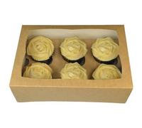Larryroo Kraft Brown Windowed Cupcake Box 6 Cavity Cup Cake Boxes & Inserts (10)
