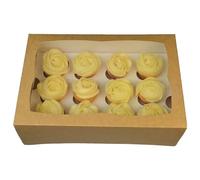 LARRYROO Kraft Brown Windowed MINI Cupcake Box | 12 Cavity | Mini Cup Cake Boxes & inserts (2)