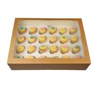 LARRYROO Kraft Brown Windowed MINI Cupcake Box | 24 Cavity | Mini Cup Cake Boxes & inserts (1)