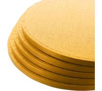 LARRYROO Pack of 5 Round Cake Drums 13mm Thick Boards Colourful Foil Covered (Gold, 8 Inches)