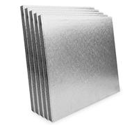 LARRYROO Pack of 5 Square Cake Drums 13mm Thick Boards Colourful Foil Covered (Silver, 18 Inches)