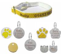LarryRoo Personalised Engraved Cat/kitten Collar & Engraved Id Tag Combo (Bright Gold, 25mm Plain Silver Tag)