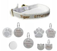 LarryRoo Personalised Engraved Cat/kitten Collar & Engraved Id Tag Combo (Silver, 27mm Paw Shaped Glitter Tag)