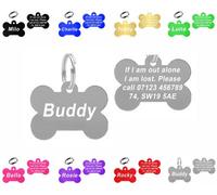 LarryRoo Personalised Engraved Dog Tag 38mm Wide Bone Shape Id Tag For Pets Vibrant Colours (Silver)