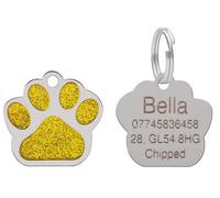 LarryRoo Personalised Engraved Id Pet Tags Glitter Paw Design Quality 27mm Dog Tags (Yellow)