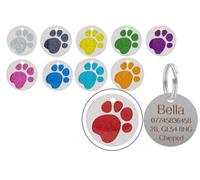 LarryRoo Personalised Engraved Round Glitter Paw Print Dog/cat Pet Id Tag Small/large (25mm - Standard, Red)