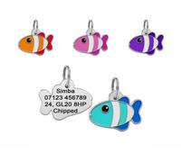 Larryroo Personalised Engraved With Black & Bold Text Fish Shape Dog / Cat Tag 27mm Colourful Pet Tag Id (Blue)
