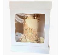 LARRYROO Premium Tall White Display Window Luxury Cake Box | 14 Inches Tall | Extra Deep 3 Piece Boxes (1, White, 12 Inch)