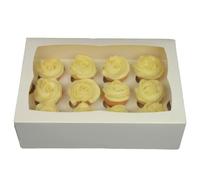 LARRYROO PREMIUM Ultra White Windowed MINI Cupcake Boxes for 12 Cup Cakes & inserts (2)