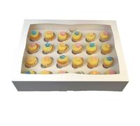 LARRYROO PREMIUM Ultra White Windowed Mini Cupcake Boxes for 24 Cup Cakes & inserts (10)