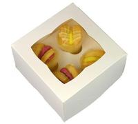 Larryroo Premium Ultra White Windowed Mini Cupcake Boxes For 4 Cup Cakes & Inserts (5)