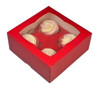 Larryroo Premium Windowed Red Cupcake Boxes For 4 Cup Cakes & Inserts Valentines Day, Anniversary, Christmas Etc (1)