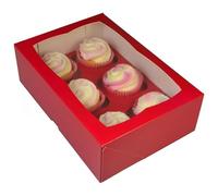 LARRYROO PREMIUM Windowed Red Cupcake Boxes for 6 Cup Cakes & inserts | Valentines Day, Anniversary, Christmas Etc (10)