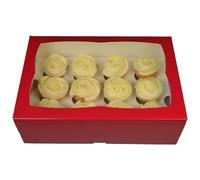 LARRYROO PREMIUM Windowed Red MINI Cupcake Boxes for 12 Cup Cakes & inserts | Valentines Day, Anniversary, Christmas Etc (10)