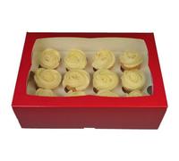 Larryroo Premium Windowed Red Mini Cupcake Boxes For 12 Cup Cakes & Inserts Valentines Day, Anniversary, Christmas Etc (10)