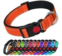 LARRYROO Reflective Dog Nylon Collar | Slide Lock Safety Buckle | Fully Adjustable | Soft Neoprene Padding (Orange, Medium (35cm - 50cm Neck))