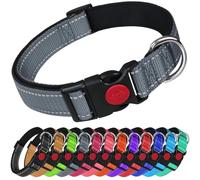 LARRYROO Reflective Dog Nylon Collar | Slide Lock Safety Buckle | Fully Adjustable | Soft Neoprene Padding (Grey, Large (40cm - 60cm Neck))