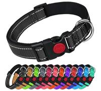 LARRYROO Reflective Dog Nylon Collar | Slide Lock Safety Buckle | Fully Adjustable | Soft Neoprene Padding (Black, Extra Large (45cm - 70cm Neck))