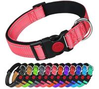 LARRYROO Reflective Dog Nylon Collar | Slide Lock Safety Buckle | Fully Adjustable | Soft Neoprene Padding (Light Pink, Extra Large (45cm - 70cm Neck))