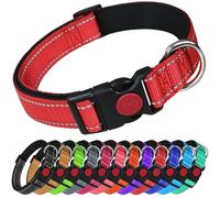 LARRYROO Reflective Dog Nylon Collar | Slide Lock Safety Buckle | Fully Adjustable | Soft Neoprene Padding (Red, Large (40cm - 60cm Neck))