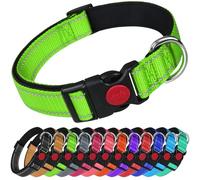 LARRYROO Reflective Dog Nylon Collar | Slide Lock Safety Buckle | Fully Adjustable | Soft Neoprene Padding (Green, Extra Small (20cm - 30cm Neck))