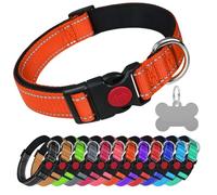 LARRYROO Reflective Dog Soft Padded Nylon Collar | Slide Lock Safety Buckle | Fully Adjustable With Personalised Engraved Silver Bone Shaped Tag (Orange, Small (25cm - 40cm Neck))