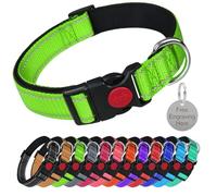 LARRYROO Reflective Dog Soft Padded Nylon Collar | Slide Lock Safety Buckle | Fully Adjustable With Personalised Engraved Round Silver Tag (Green, Small (25cm - 40cm Neck))